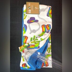 Western Kitchen Towel Set 3-pc White w/ Rainbow PRIDE Boots Lasso Cactus NEW NWT